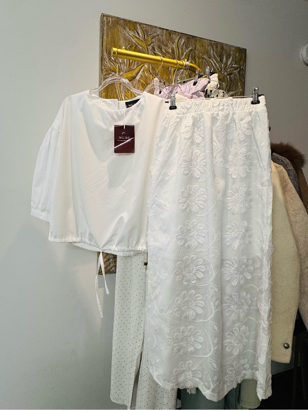 White Embroidered Midi Skirt - Women's Pants & Jumpsuits